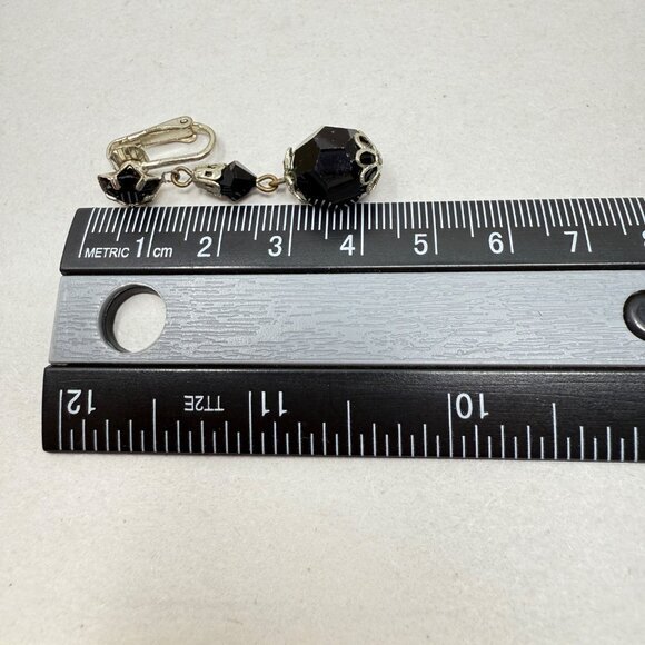 Faceted Black Beaded Vintage Earrings Clip-On Vintage Goth‎ Witchy Dangle 2 sets - Picture 6 of 6